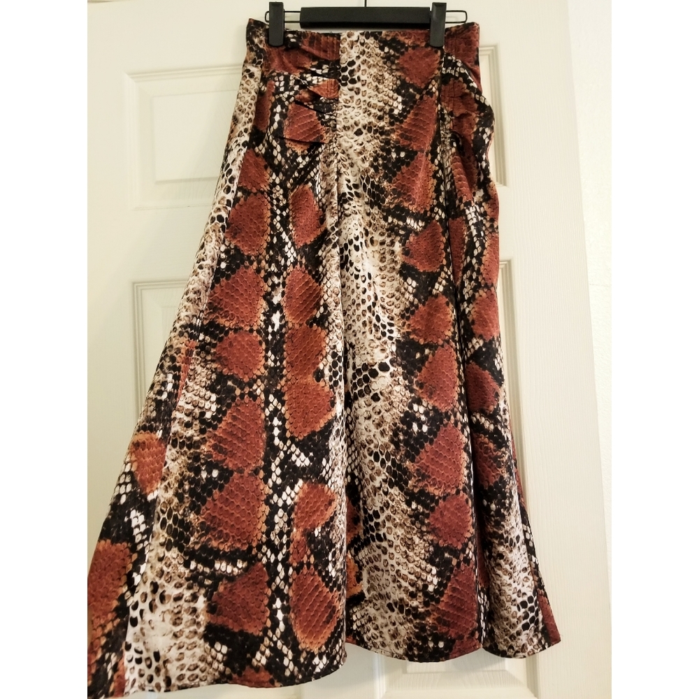 MNG Animal Print Midi Skirt w Ruched Waist & Side Slit